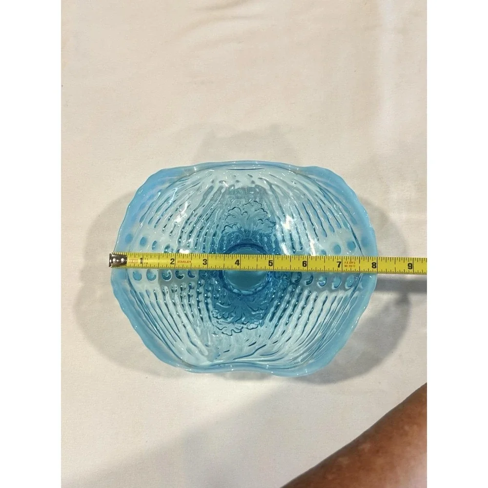 Antique Northwood Argonaut Shell Nautilus Blue Opalescent Ruffled Bowl